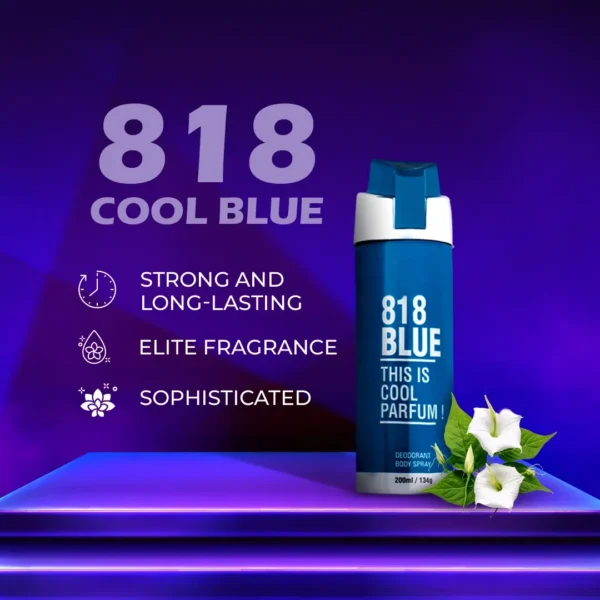 818 Cool Blue Deodorant Body spray for Men and Women 200ml - Image 2