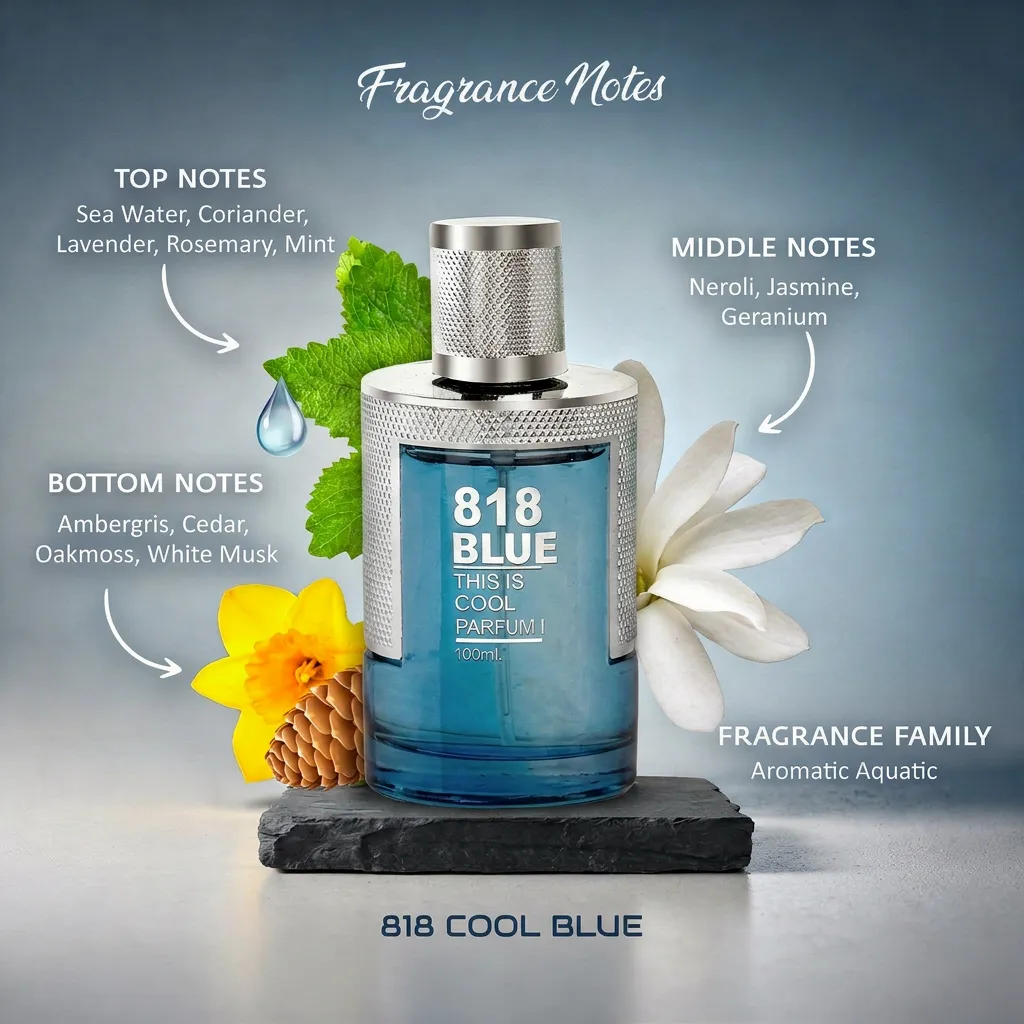 818 Cool Blue Perfume for Men and Women 100ml - Image 5